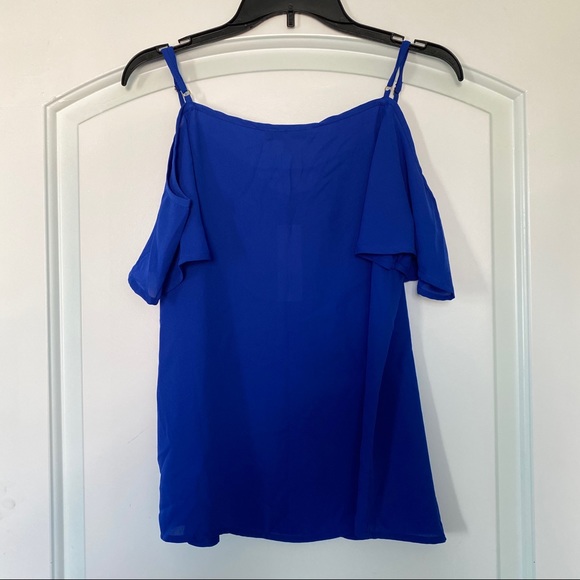 Speed Limit MPH Lace Up Chest Cold Shoulder Blue Short Sleeves Top Women Size S - Picture 3 of 7